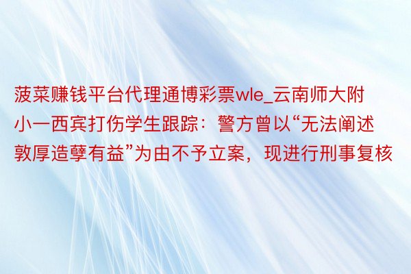菠菜赚钱平台代理通博彩票wle_云南师大附小一西宾打伤学生跟踪：警方曾以“无法阐述敦厚造孽有益”为由不予立案，现进行刑事复核